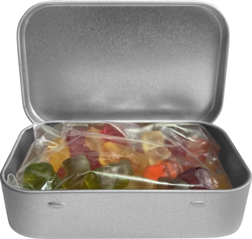 Large flat hinged tin with Haribo gold bears