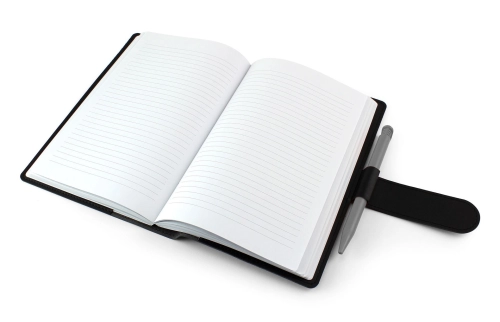 Book Jacket with Strap in Black Porto with replaceable lined inner book.