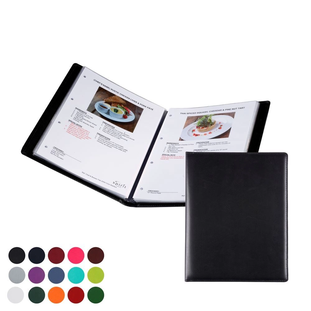  A4 Information, Wine List or Menu Holder to show 8 sides of information. in Belluno, a vegan coloured leatherette with a subtle grain.