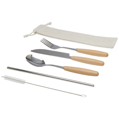 Root 5-piece stainless steel and beech wood cutlery set 