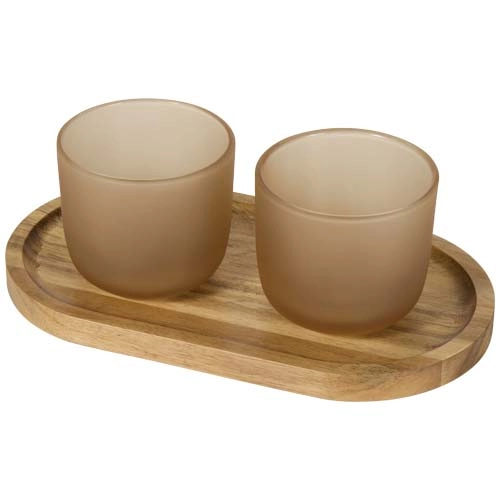 Male wooden serving tray and glass cups with matt finish set