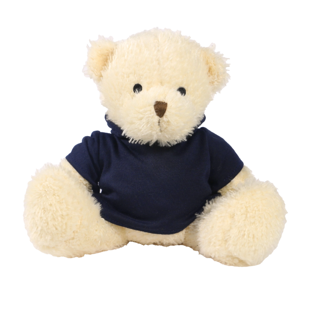 White 18cm James bear with printed Navy Hoody