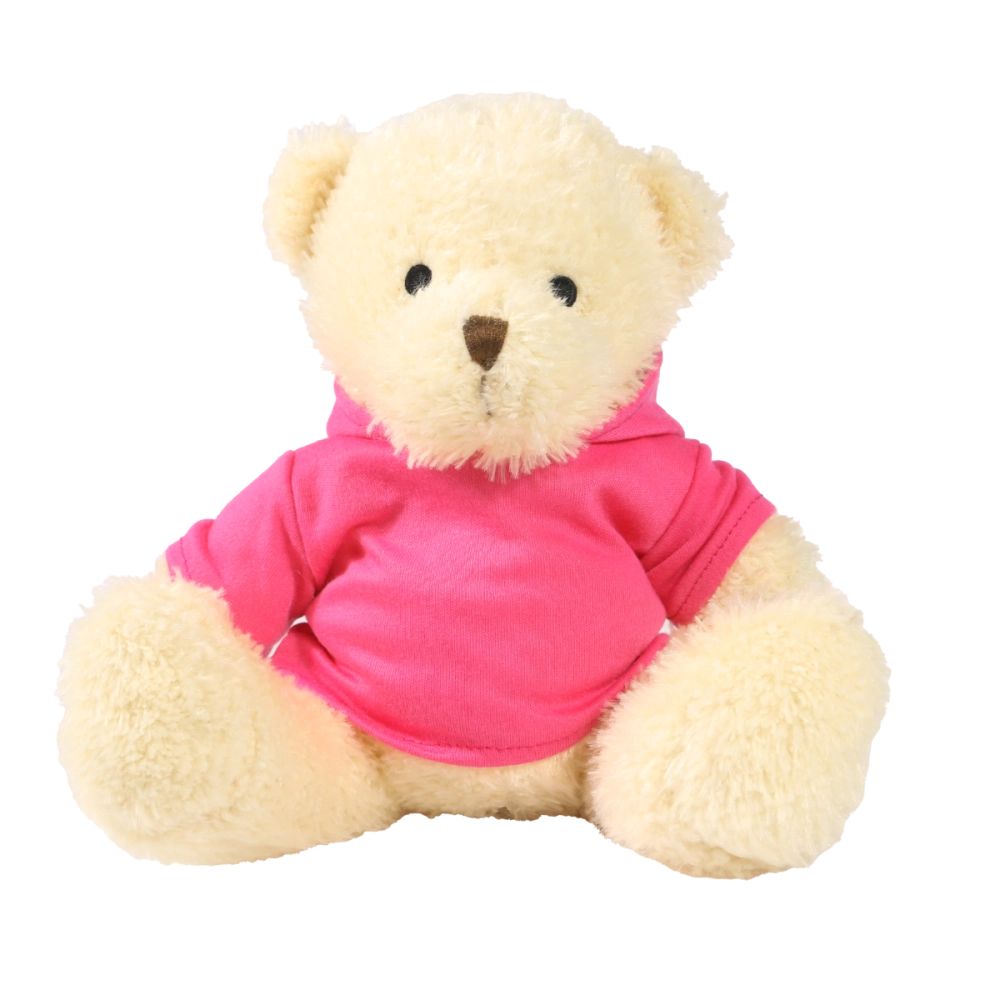 White 18cm James bear with printed Pink Hoody