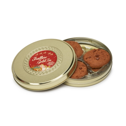 Winter Collection `25 - Shallow Gold Treat Tin - Belgian Chocolate Cookies