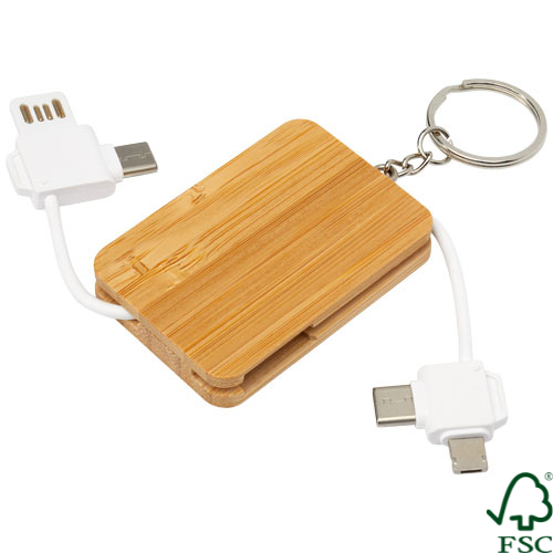 Reel 6-in-1 retractable bamboo key ring charging cable