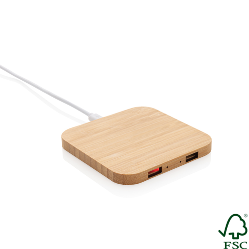 Bamboo 5W wireless charger with USB