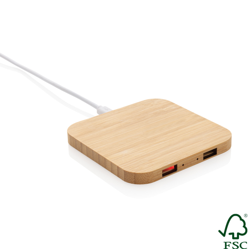 Bamboo 10W wireless charger with USB