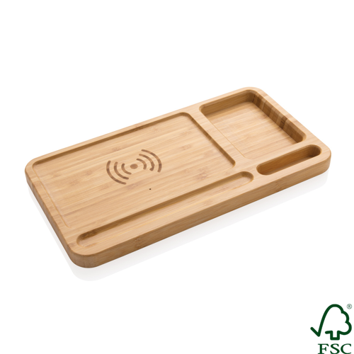 Bamboo desk organiser 10W wireless charger