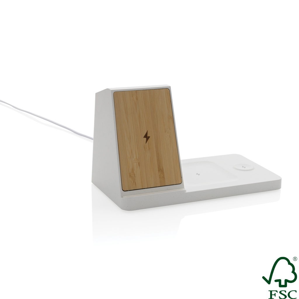 Ontario recycled plastic & bamboo 3-in-1 wireless charger