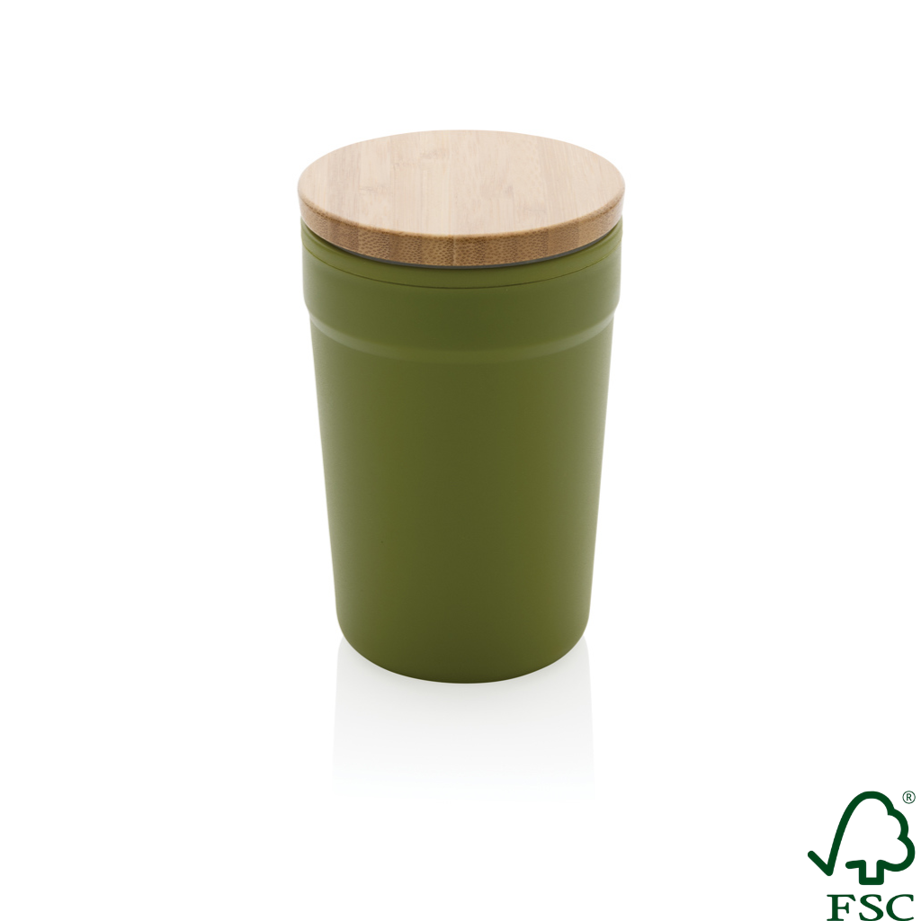 GRS certified recycled PP mug with bamboo lid