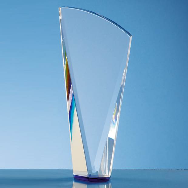 Optical Crystal Facet Shard Award with a Sapphire Blue Base