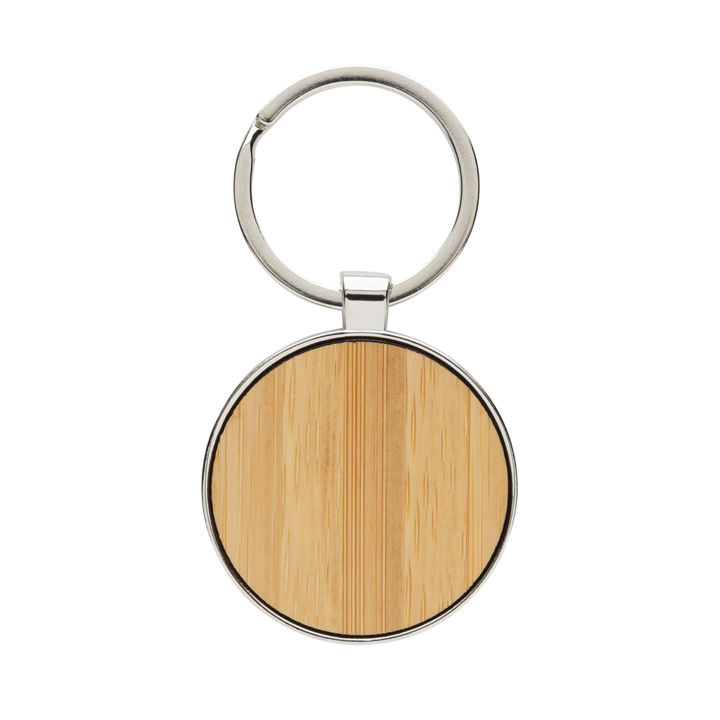 RCS recycled zinc alloy round keychain with bamboo