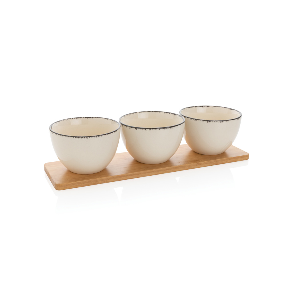 Ukiyo 3pc serving bowl set with bamboo tray