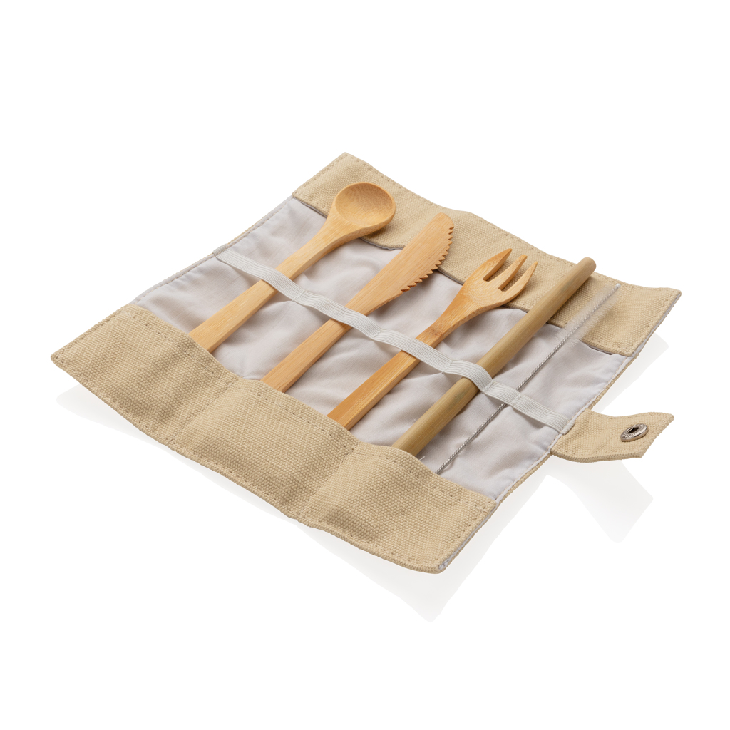 Reusable bamboo travel cutlery set