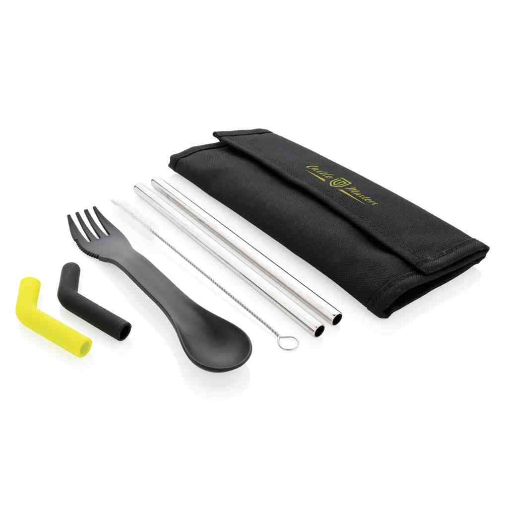 Tierra 2pcs straw and cutlery set in pouch