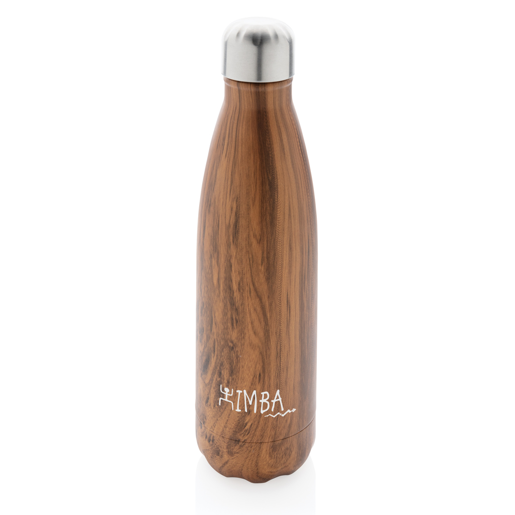 Vacuum insulated stainless steel bottle with wood print