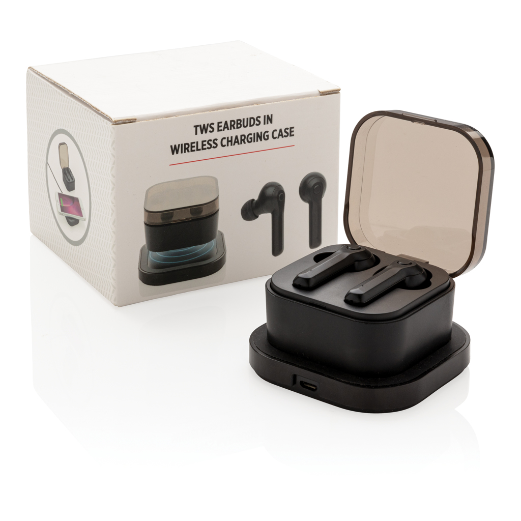 TWS earbuds in wireless charging case