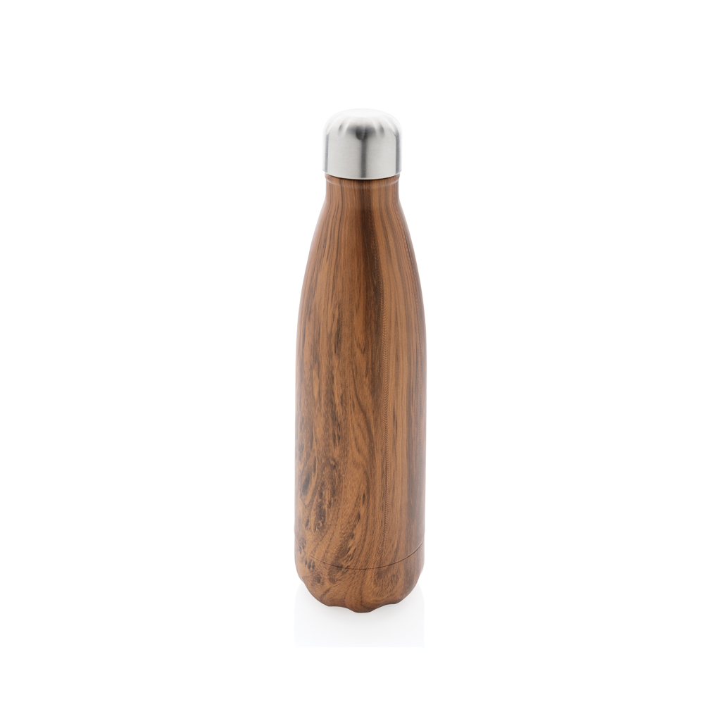 Vacuum insulated stainless steel bottle with wood print