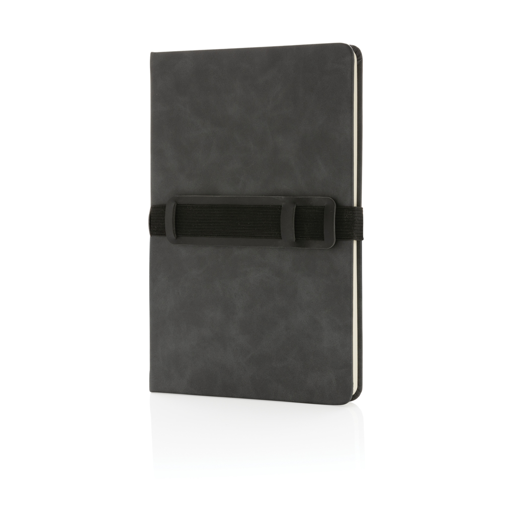 Deluxe hardcover PU notebook A5 with phone and pen holder